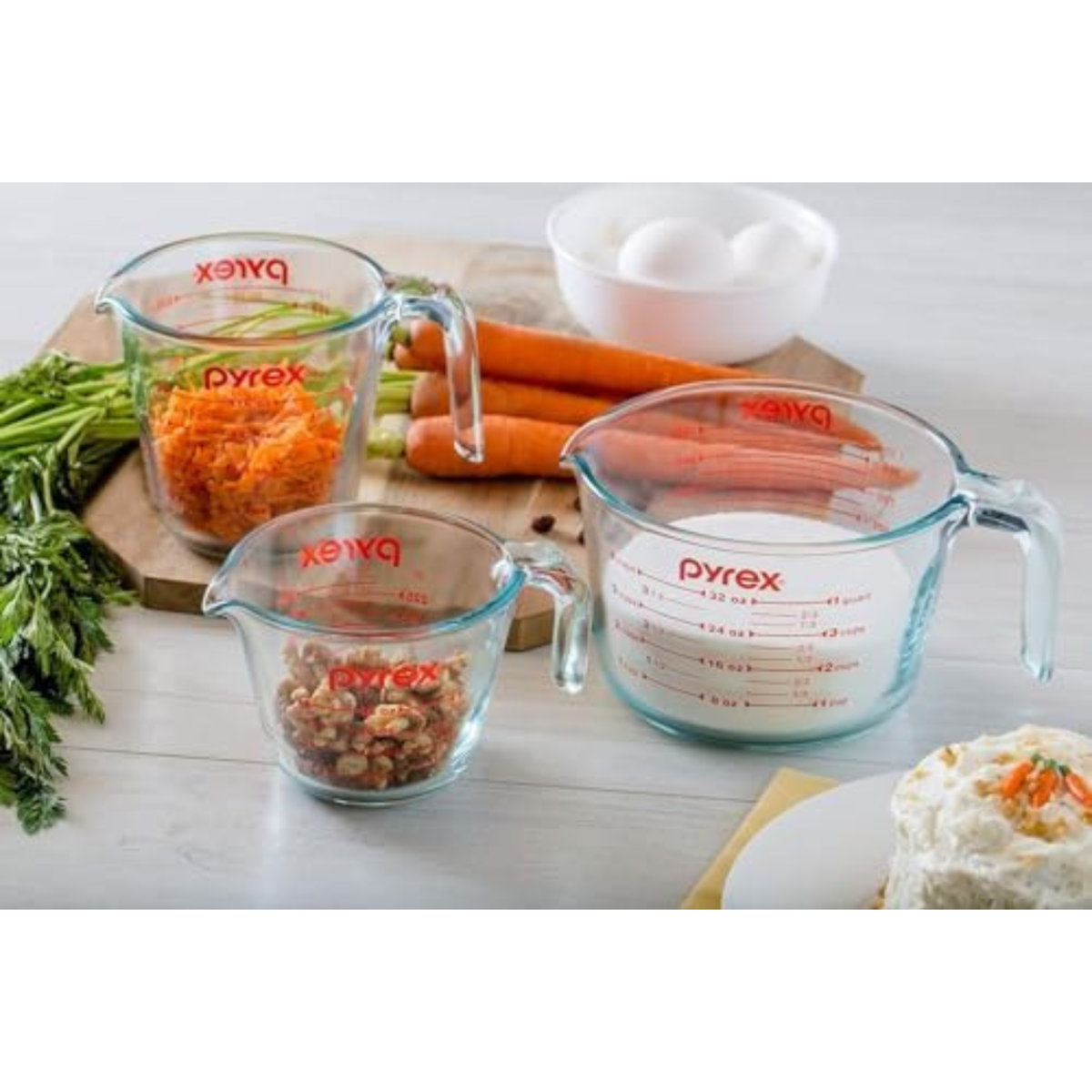 Pyrex Essentials (3-pack) Glass Measuring Cups Set, (1, 2 & 4 Cup) Measuring Cups For Prepping, Baking And Cooking, Preheated Oven, Dishwasher, Freezer, And Microwave Safe