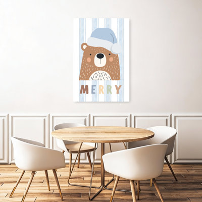 Merry Christmas Bear Whimsical Contemporary Bear Winter Wall Art Print 1 Piece Wrapped Canvas Wall Art