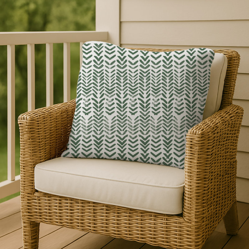 Herringbone Print 6 Outdoor Throw Pillow, Green, 20" x 20"