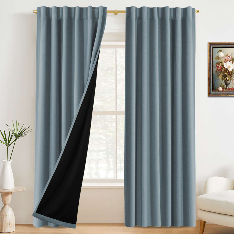 100% Blackout Curtains for Bedroom with Liner Full Room Darkening Curtains Thermal Insulated Back Tab/Rod Pocket Window Drapes for Living Room, 2 Panels