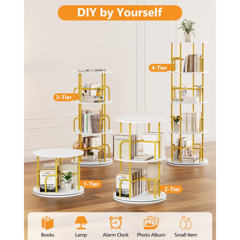 5-Tier Rotating Bookshelf, 360° Spinning Bookcase Tower, Space-Saving Stackable Storage Organizer For Home Office, Kids Room, And Small Spaces
