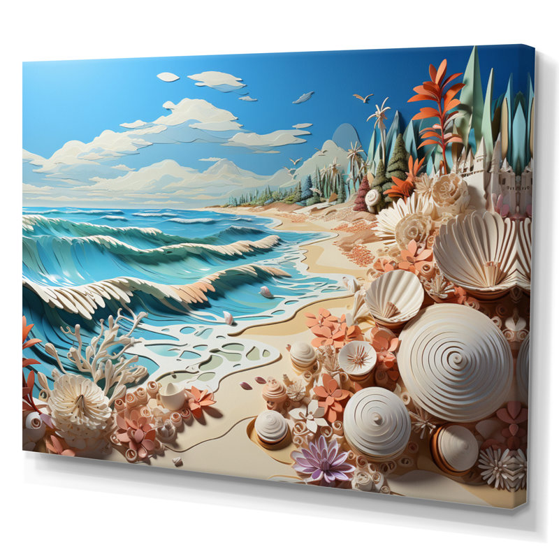 «Breda Coastal Beachside Tranquility Papercut», reproduction sur toile, H 12 po x l 20 po x P 1 po, Toile tendue