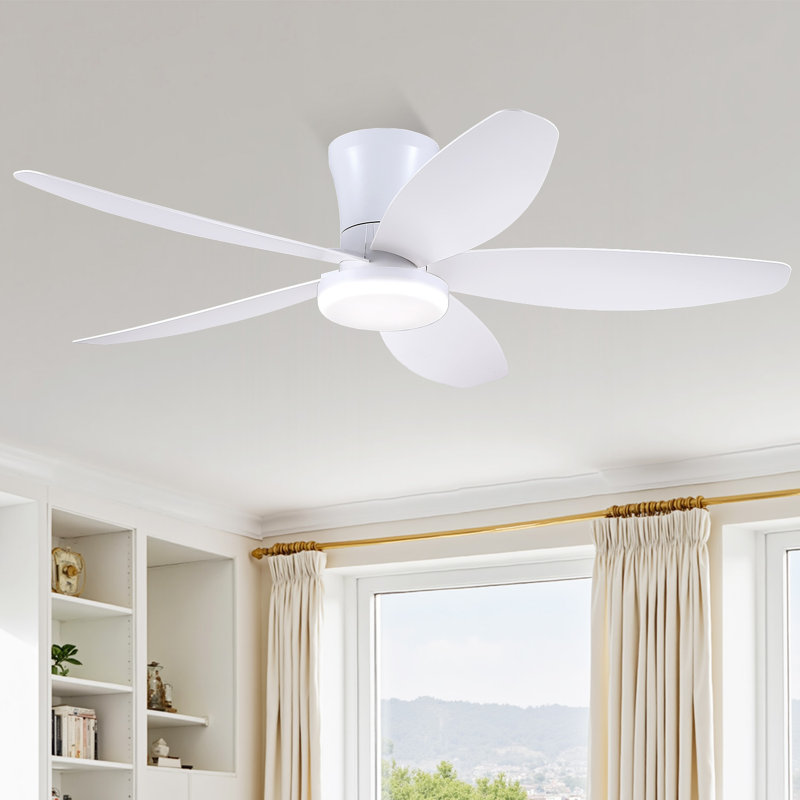 Ventilateur de plafond encastré 36/42/48 po à profil bas avec éclairage et télécommande, 48 po de largeur, Blanc