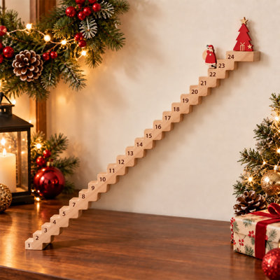 Christmas Advent Calendar Wooden Christmas Advent Calendar Decor Christmas Countdown Ladder Tabletop Ornament Festive Holiday Decorations for Home Table Mantel Display