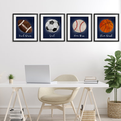 «Game On Sports Goals», ensemble de 4 impressions encadrées sous verre, design par Christine Simpson Art