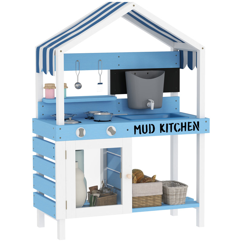 Sissel Kids Mud Kitchen with Stoves Sink Faucet for Boys & Girls Blue