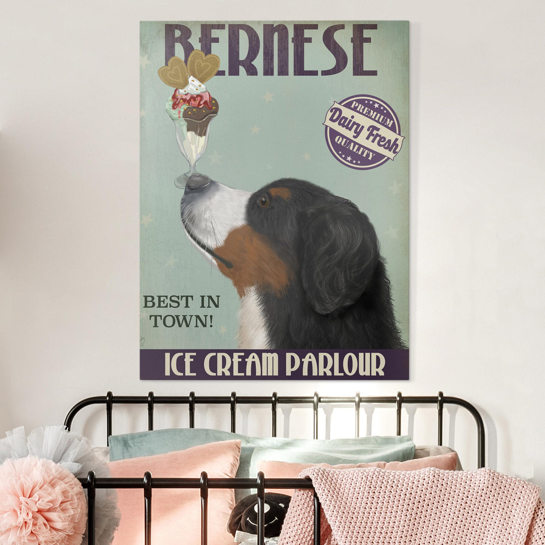 Leinwandbild Berner Sennenhund mit Eis