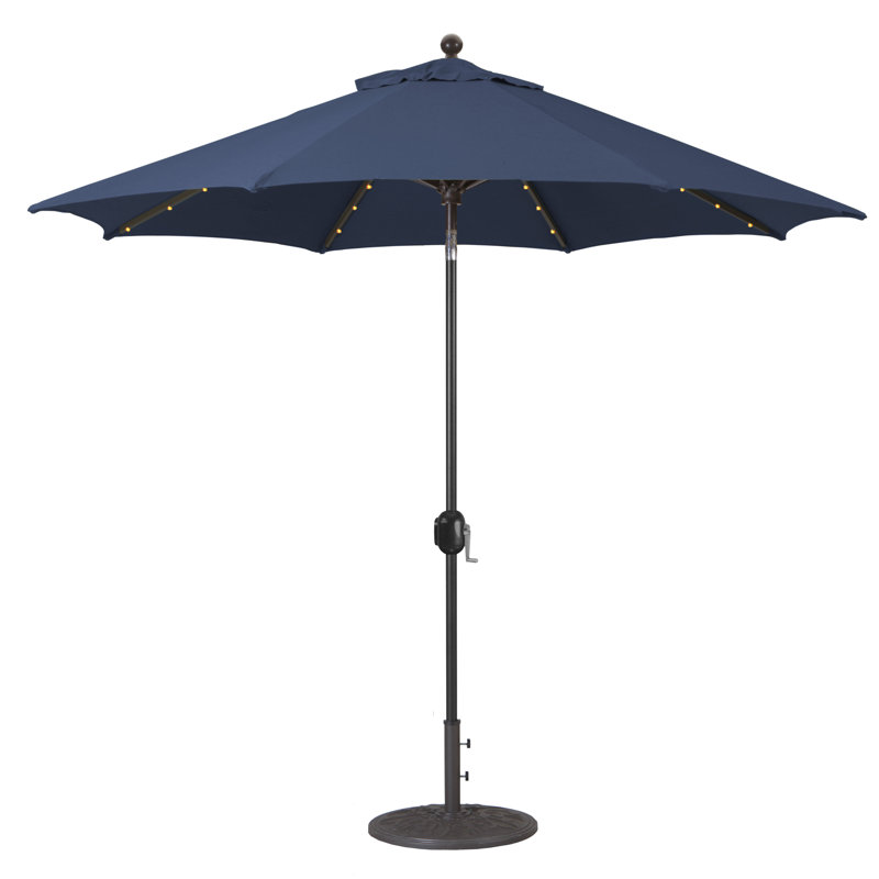 Parasol de marché lumineux 9 pi Nadasha, Noir, Toile bleu marine Sunbrella®
