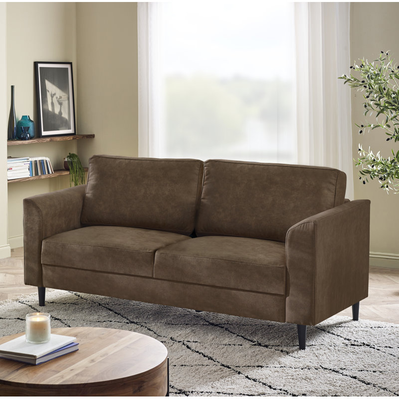 Logi Faux Leather Seater Sofa - Upholstered Modern Minimalist Boxy Style, 3