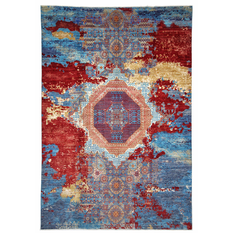 Hand Knotted Wool Area Rug in Multi