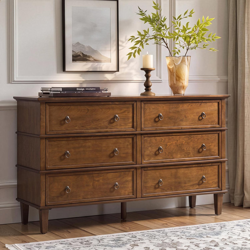 Solid Wood 58 " W 6 - Drawer Dresser, Walnut