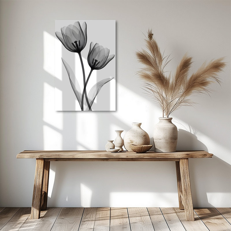 Tableau sur toile « Tulipes fantomatiques » (photographie aux rayons X), 61 x 91 cm, impression sur châssis, décoration murale botanique en noir et blanc pour salon, chambre et bureau.