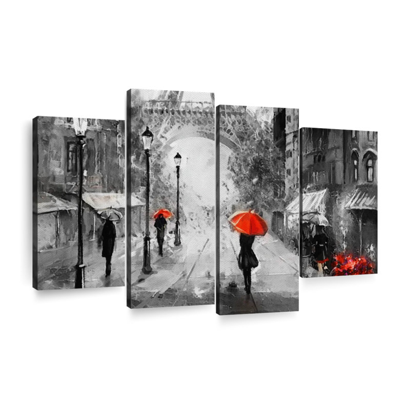 Paris, jour de pluie, 4 pièces, H 32 po x l 52 po x P 1,25 po
