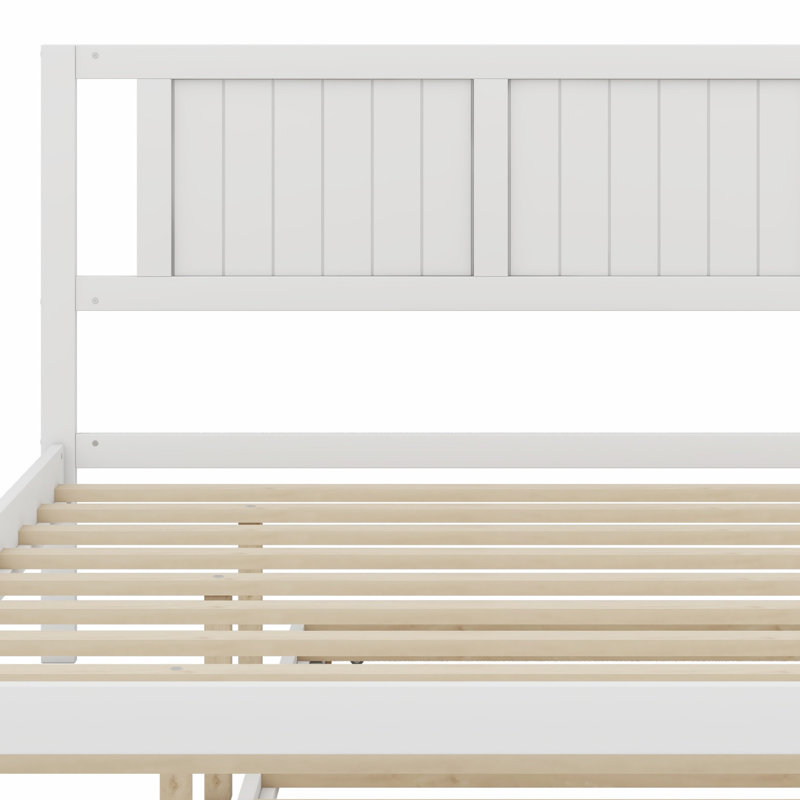 Platform Bed With Adjustable Trundle, White