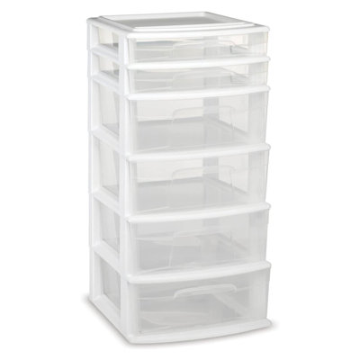 Tour de rangement moyenne en plastique 6 tiroirs Homz, cadre noir