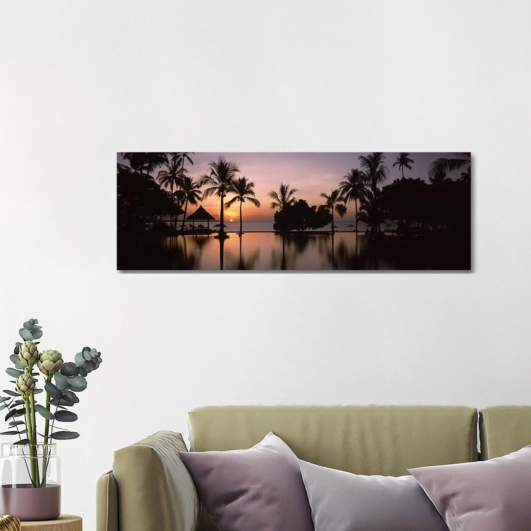 Sunset Over Hotel Pool, Lombok, West Nusa Tenggara, Indonesia - Wrapped Canvas Panoramic Print