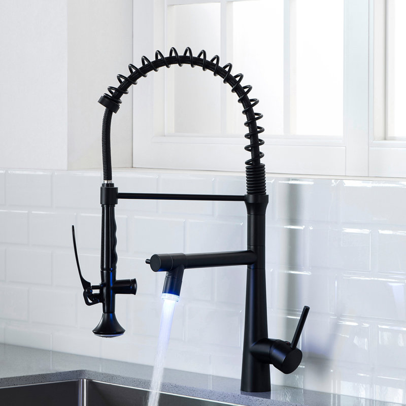 Robinet de cuisine commercial robuste - Noir mat rétractable avec poignée simple pré-rinçage à ressort, Matte Black