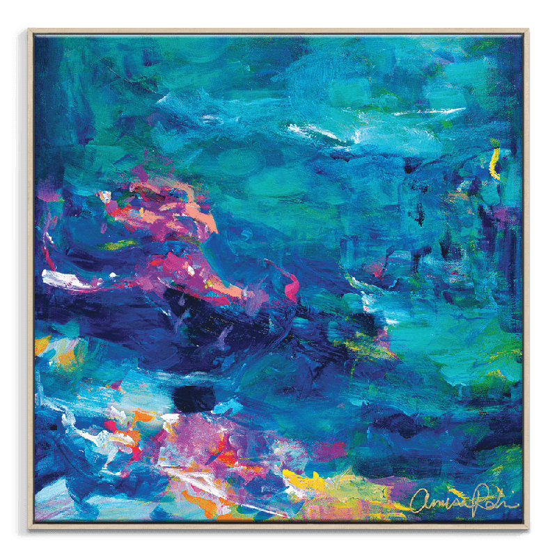 Waterfall by Amira Rahim - Painting, No Matte, Brown Floater Framed Canvas, 61cm H x 61cm W x 5cm D
