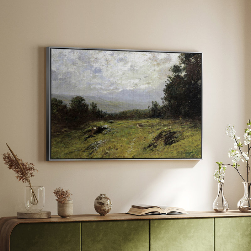 Paysage rétro - MLII, H 25 po x l 37 po x P 2 po, Toile argentée avec cadre flottant