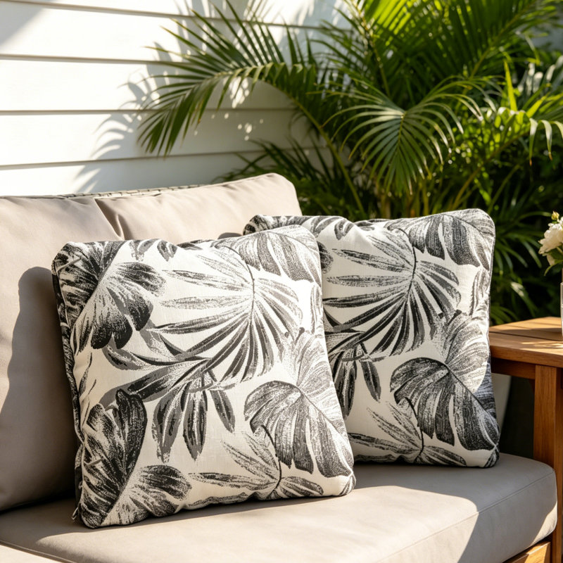Housse et insert de coussin intérieur / extérieur en polyester, 16,54 po x 16,54 po x 6,1 po, Coton, Charcoal Floral