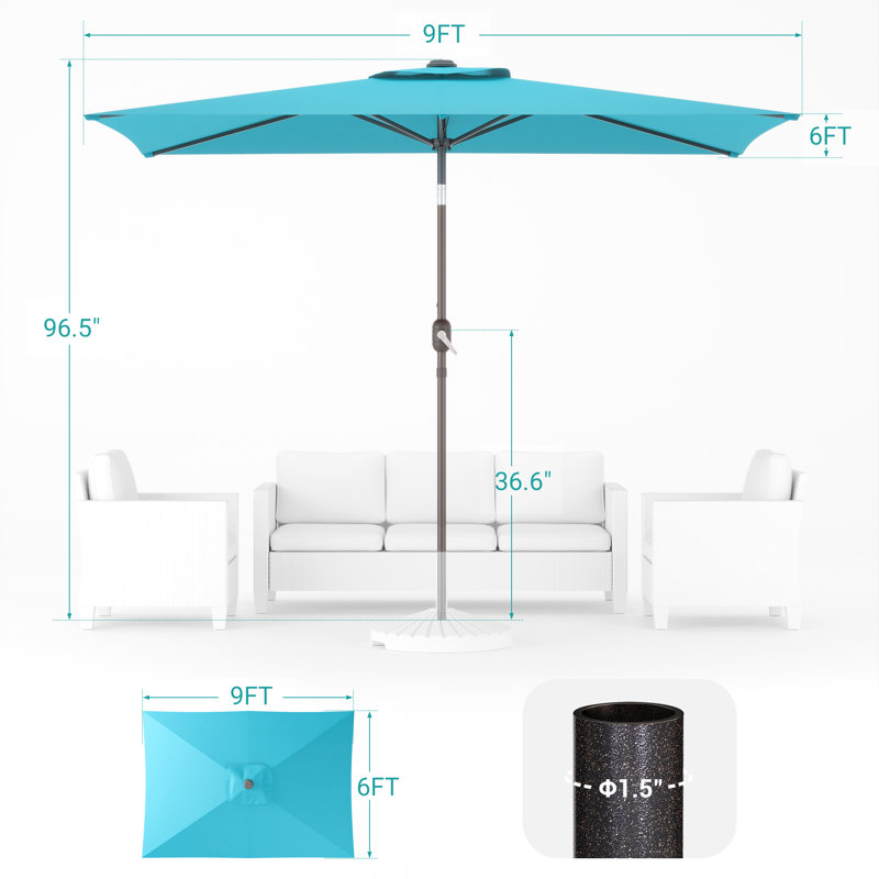 Parasol de marché rectangulaire 72 po x 108 po Samentha, Bleu lac