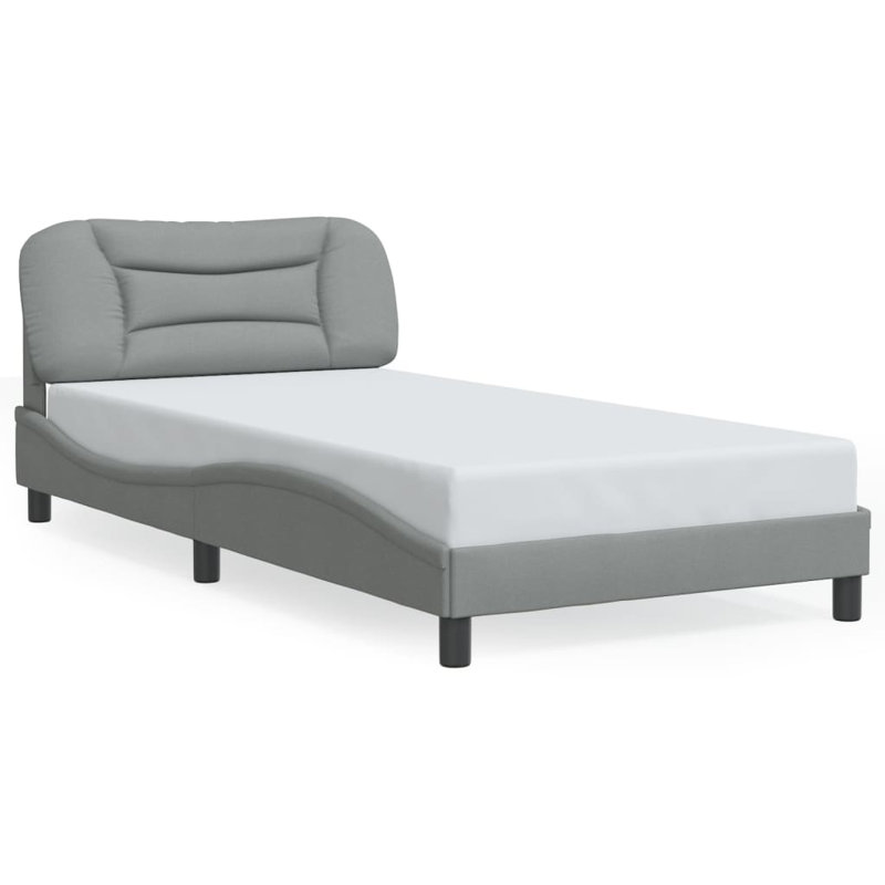 Bed Frame with LED without Mattress Hvar Light Grey 100x203 cm Fabric, Light Gray