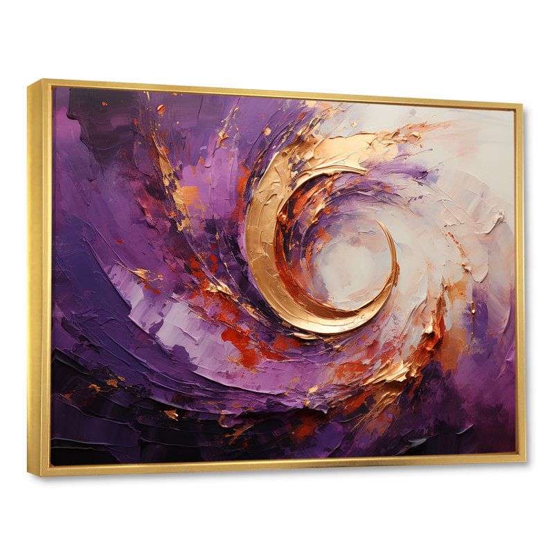 Spirales de lavande en fusion sur toile, Cadre flottant doré, H 34 po x l 44 po x P 1,5 po