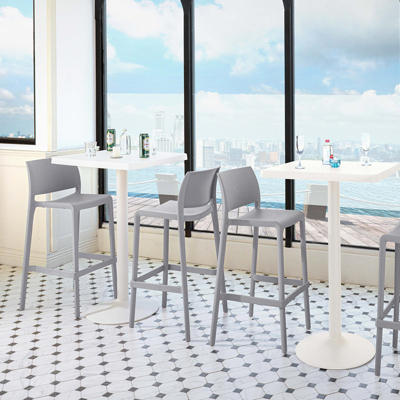 Sensilla Stackable Low Back Stool, Gray, Bar Stool (29.5” Seat Height)