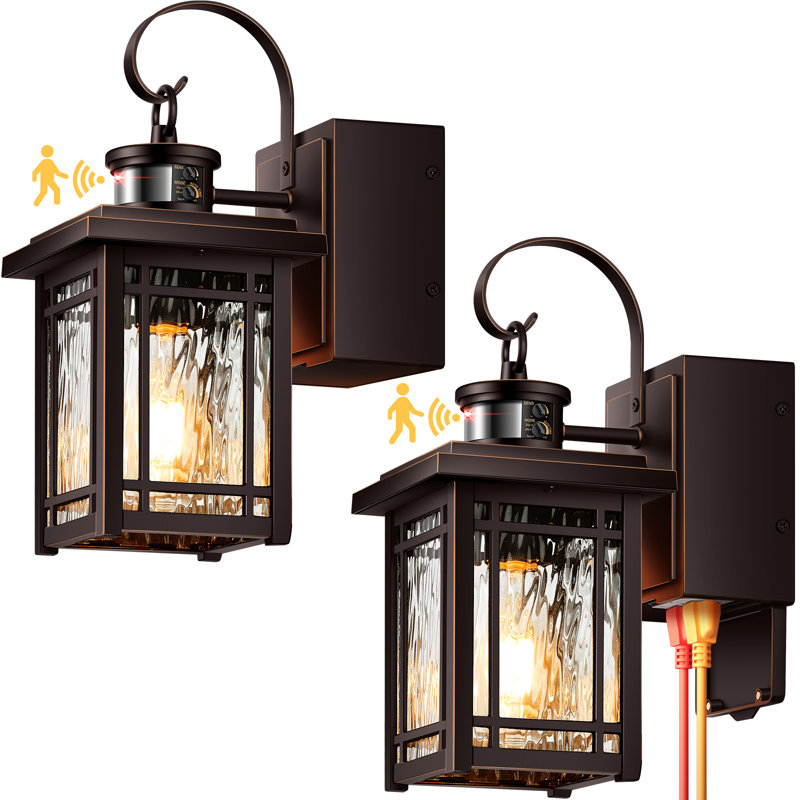 Oil Rubbed Bronze Motion Sensor Outdoor Wall Sconce with Built-in GFCI Outlet, Oil Rubbed Bronze