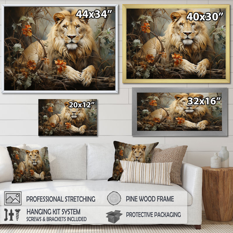 Lion Collage Of Nature I On Canvas Print, H 30 po x l 40 po x P 1,5 po, Cadre flottant noir