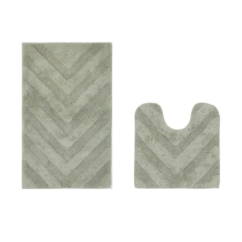 Annaclara Premium 100% Cotton 2 Piece Bath Rug Sets with Non-Slip Backing, Machine Washable, Luxurious Chervon Pattern Super Absorbent & Tufted Weave Bath Mat for Bathroom, Shower, and Tub