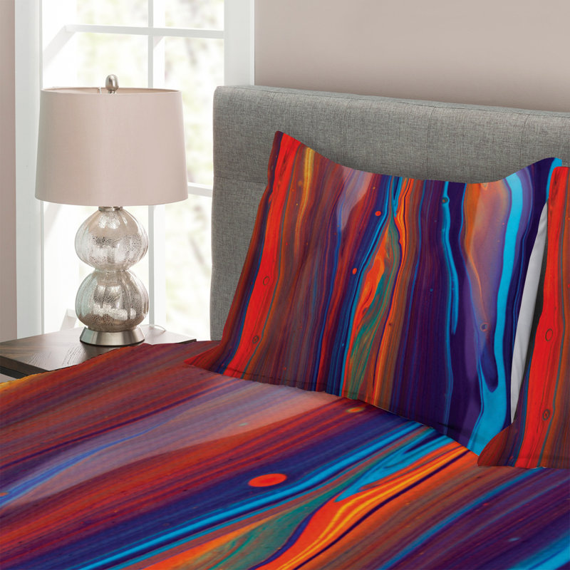 Abrum Red/Orange/Blue Microfibre Bedspread Set, 220 x 264 cm