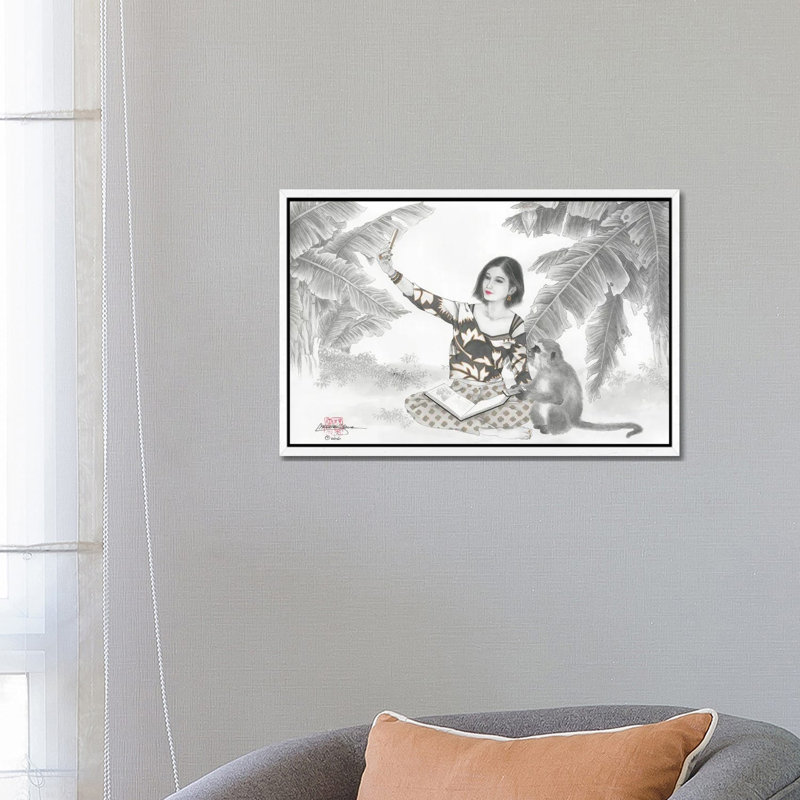 Monkey BFF - Painting on Canvas, White Framed, 66.04 cm H x 45.72 cm W