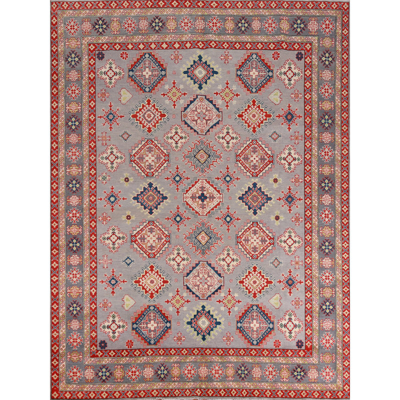 Tapis en laine teint à la main kazak à teinture végétale gris 8 x 10