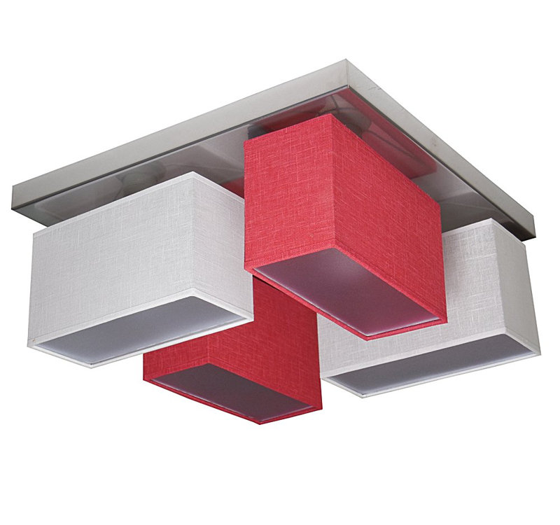Partridge Fabric Semi Flush Mount, White/Red