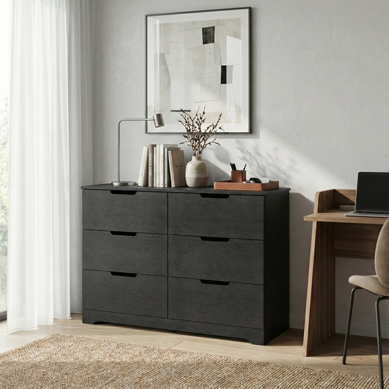 Aroob 6 Drawer Dresser 47.24'' W, Black Oak