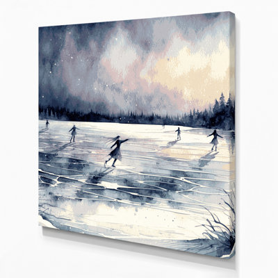 Christmas Frozen Lakes Gray Canvas Wall Art