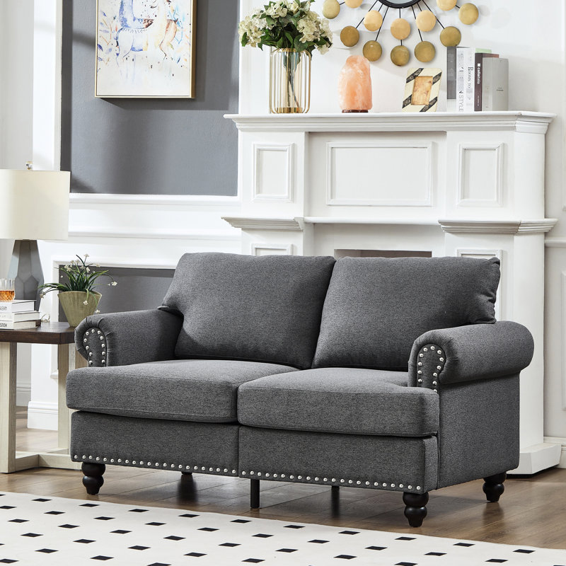 59,5 po, moderne et confortable, 100%, accoudoir rond, rangement, structure en bois massif, coussin de siège à ressorts ensachés à haute densité, housses de coussin amovibles de style classique, pieds gris, housse en mousse,