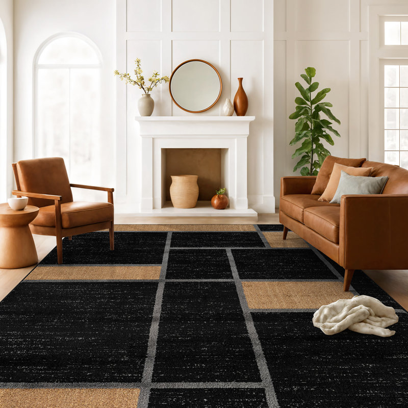 Mehul Woven Geometric Navy/Gray/White Area Rug – Modern, Durable Polypropylene, Medium Pile for Living Room, Bedroom, and Office