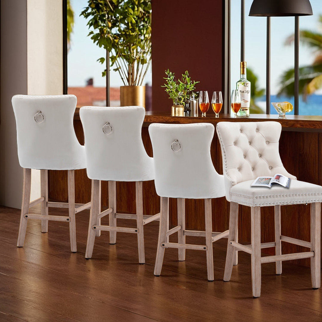 Velvet Upholstered Bar Stool with Button Tufted Back (Set of 4) Rosdorf Park 