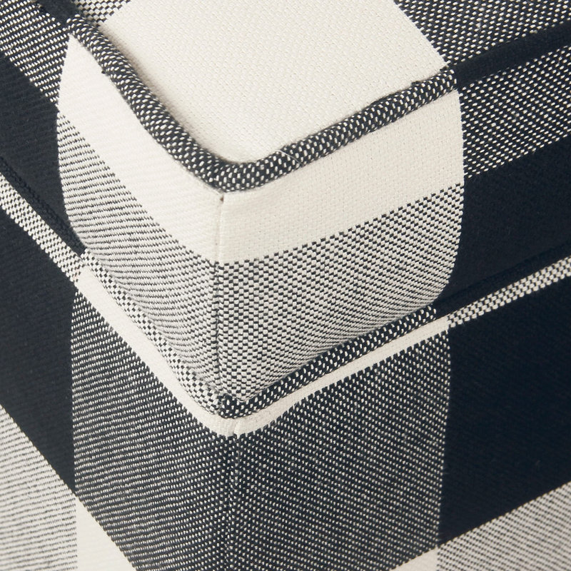 Asha 17.5" Square Storage Ottoman, Black Buffalo Plaid Woven