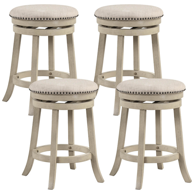 August Grove® 26.5" Swivel Bar Stools Round Counter Height Barstools With Wooden Frame, 4
