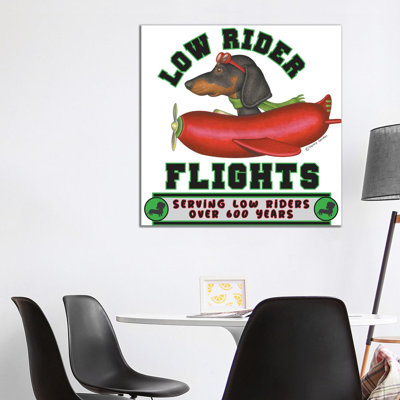 Black Dachshund in Sausage Plane - Wrapped Canvas Square Print