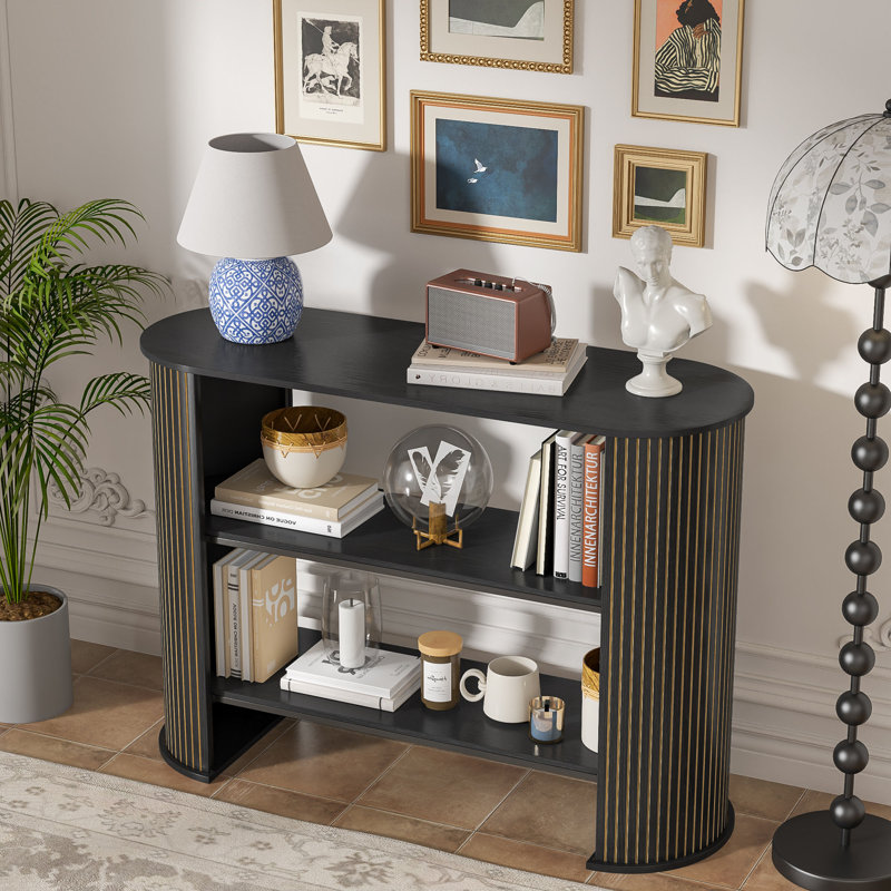 42.51'' Console Table With Shelves And Fluted Panel, 3-tier Entryway Table For Entryway Hallway, Black
