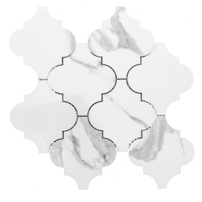 Stately Arabesque 11" x 12" Porcelain Marble Look Wall & Floor Tile, Calacatta