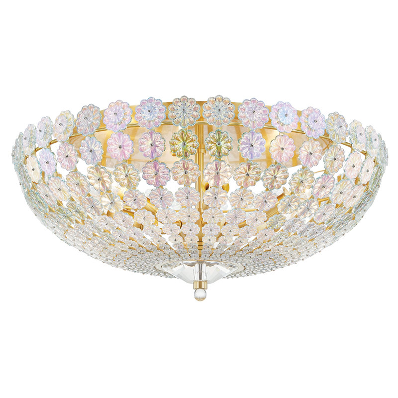 Floral Park 21.5" 6-Light Crystal Semi Flush Mount, Aged Brass