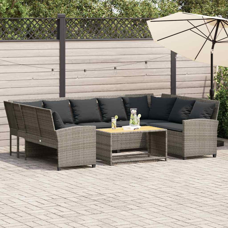  Grand canapé modulaire en rotin PE gris, acier thermolaqué, Gris, Gris foncé