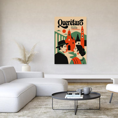 Vintage Queractaro Romance Retro Romantic Traditional Architecture City Wall Art Print 1 Piece Wrapped Canvas Wall Art
