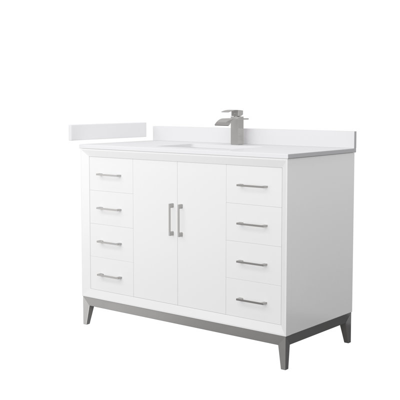 Amici Single Bathroom Vanity Set, Matte Black, 48", Cultured Marble (White)