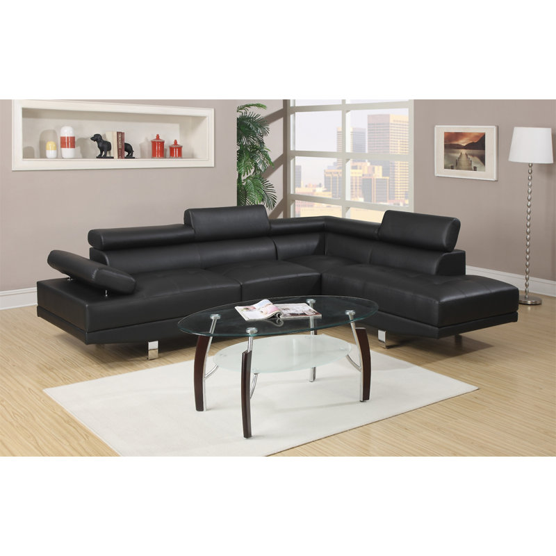 Canapé de couleur modulaire en similicuir ajustable, Similicuir noir